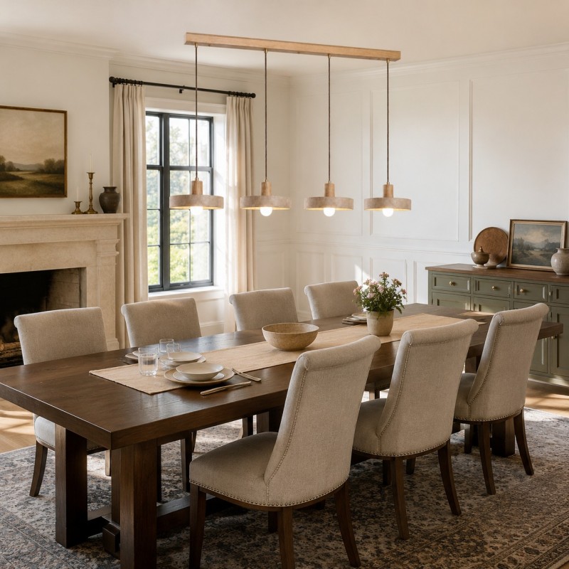 Harlow Wabi-Sabi Travertine & Wood Circular Pendant Light