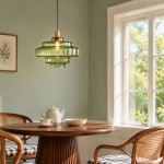Yves Contemporary Tiered Green Glass Pendant Light