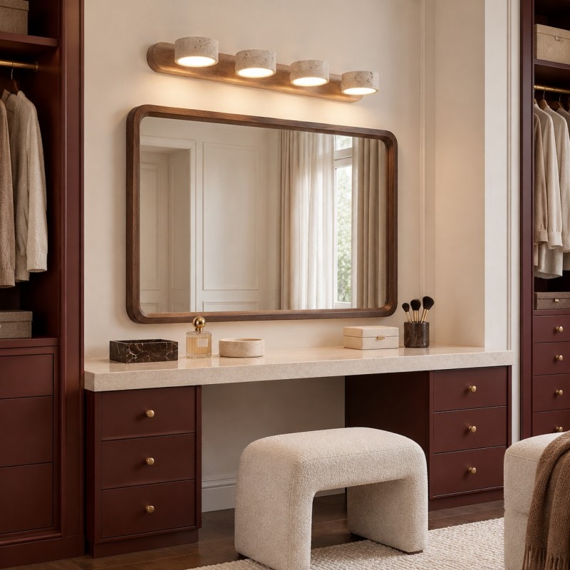 Benjamin Rustic Adjustable Travertine Wood Led Vanity Sconce