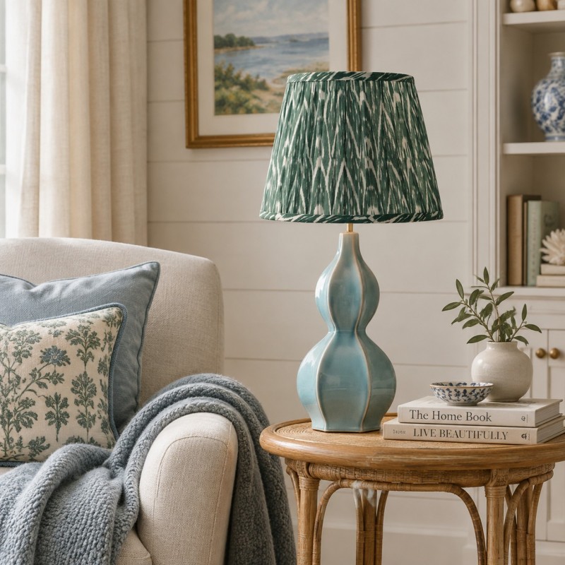Cresenda Bohemian Fabric Ceramic Gourd Table Lamp