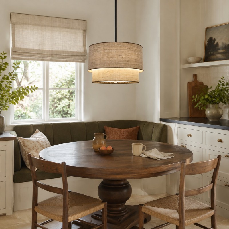 Javier Natural Linen Double Fabric Drum Pendant Light
