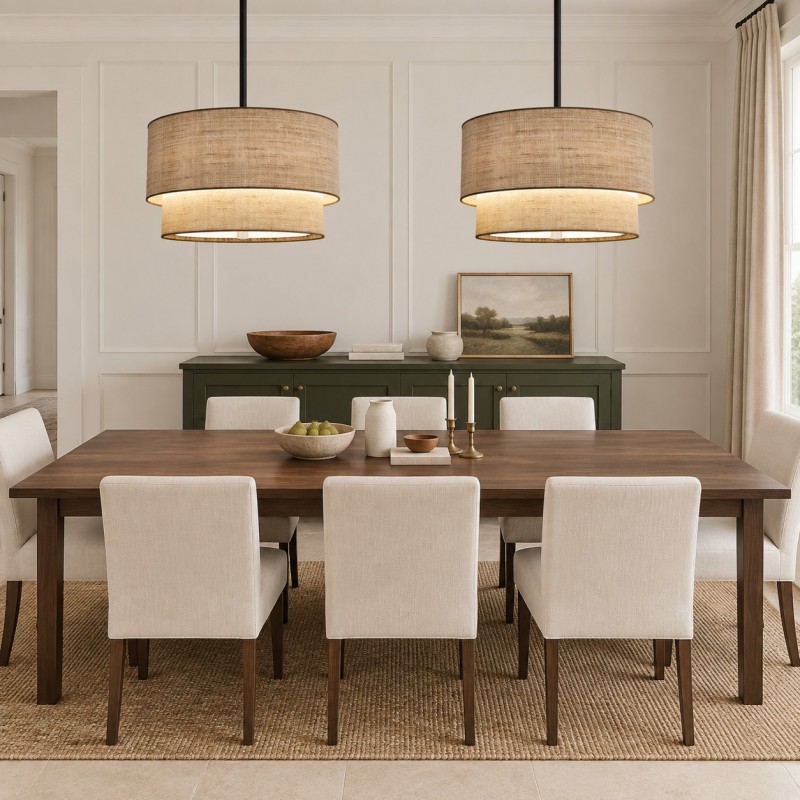 Javier Natural Linen Double Fabric Drum Pendant Light