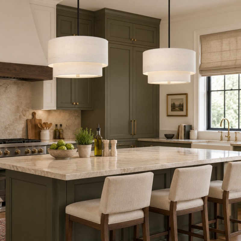 Javier Natural Linen Double Fabric Drum Pendant Light