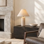Hamlin Modern Linen & Travertine Cylindrical Table Lamp