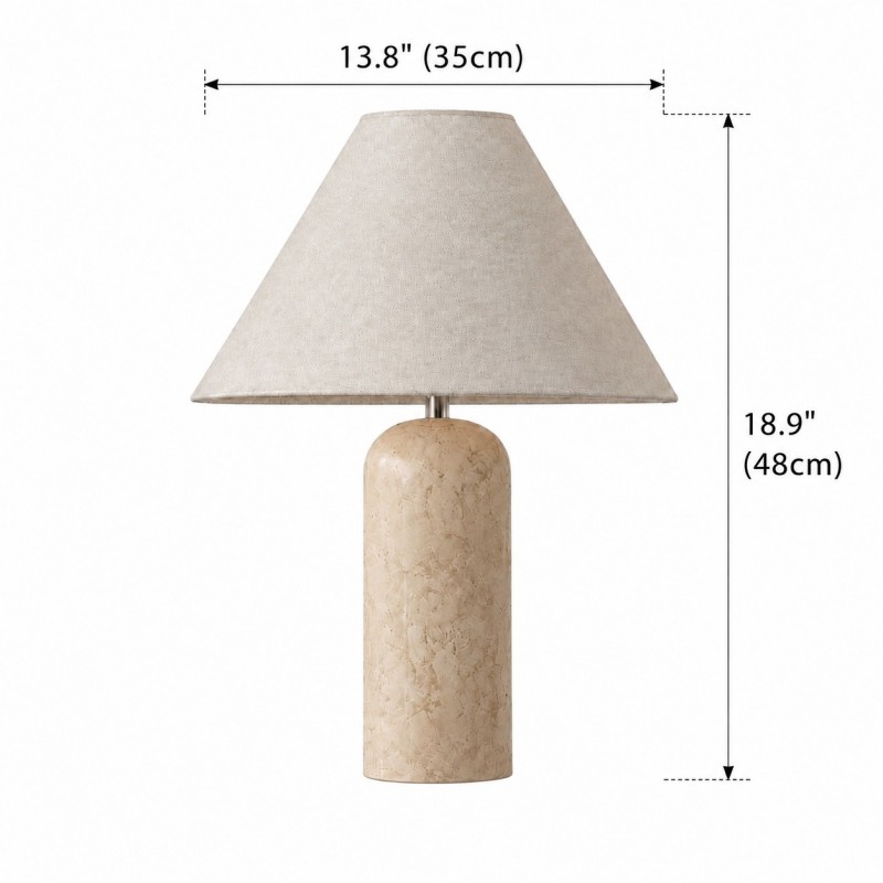 Hamlin Modern Linen & Travertine Cylindrical Table Lamp