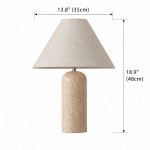 Hamlin Modern Linen & Travertine Cylindrical Table Lamp