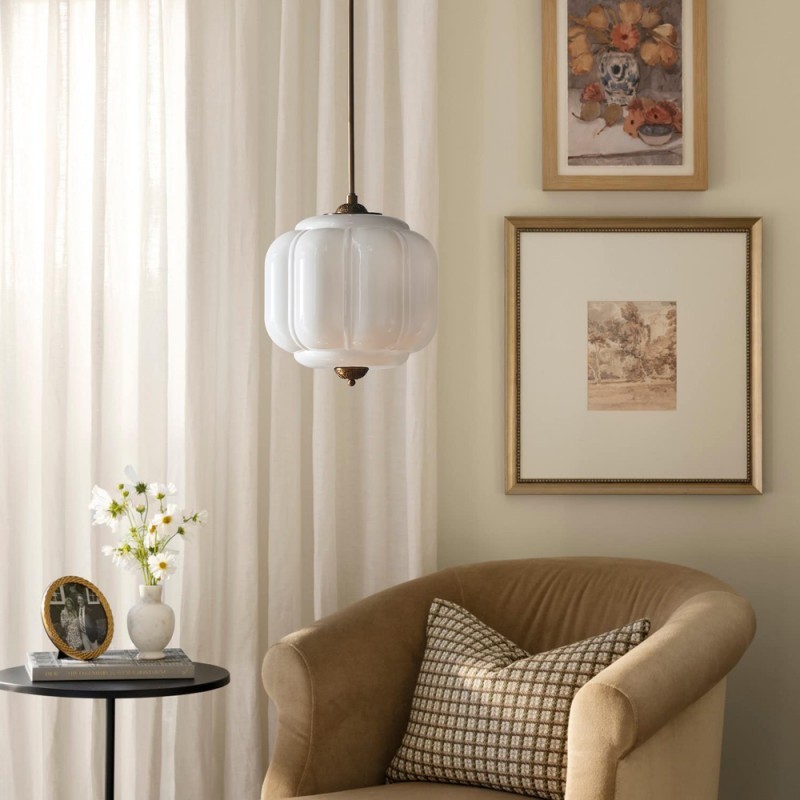Cyrilith Vintage Milk Glass Oiled Brass Eloise Pendant light