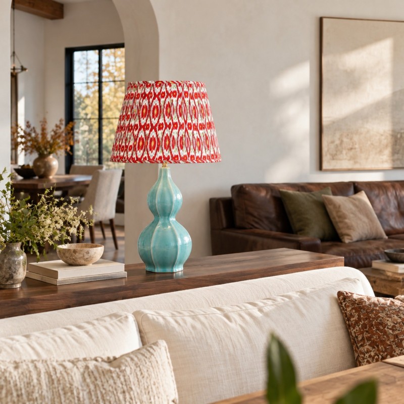 Cresenda Bohemian Fabric Ceramic Gourd Table Lamp