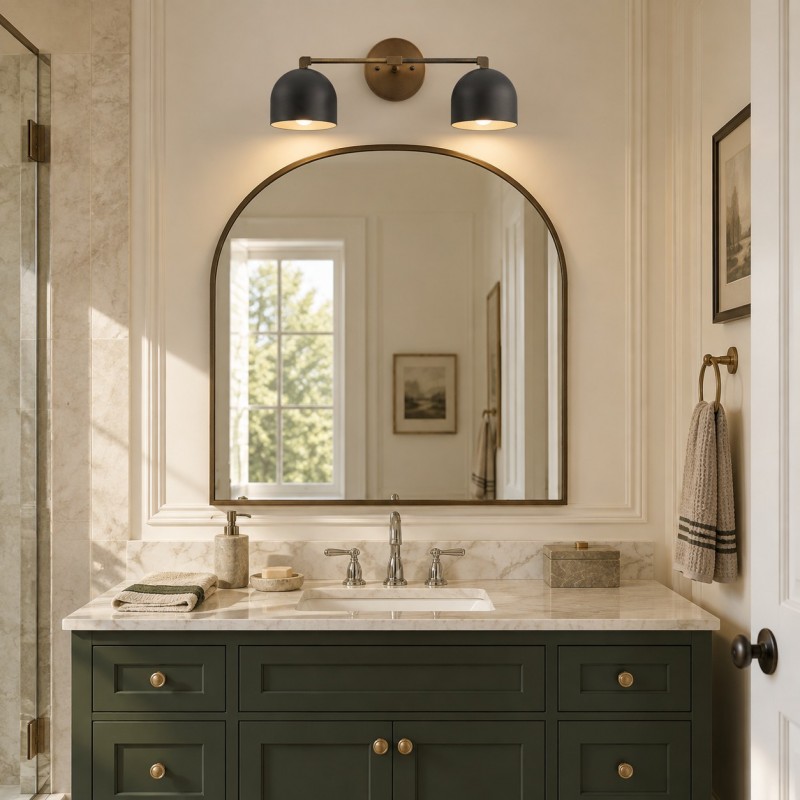 Astair Nordic Metal Deep Dome Vanity Wall Sconce in Rustic Brass