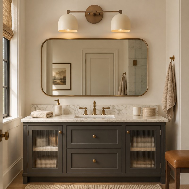 Astair Nordic Metal Deep Dome Vanity Wall Sconce in Rustic Brass