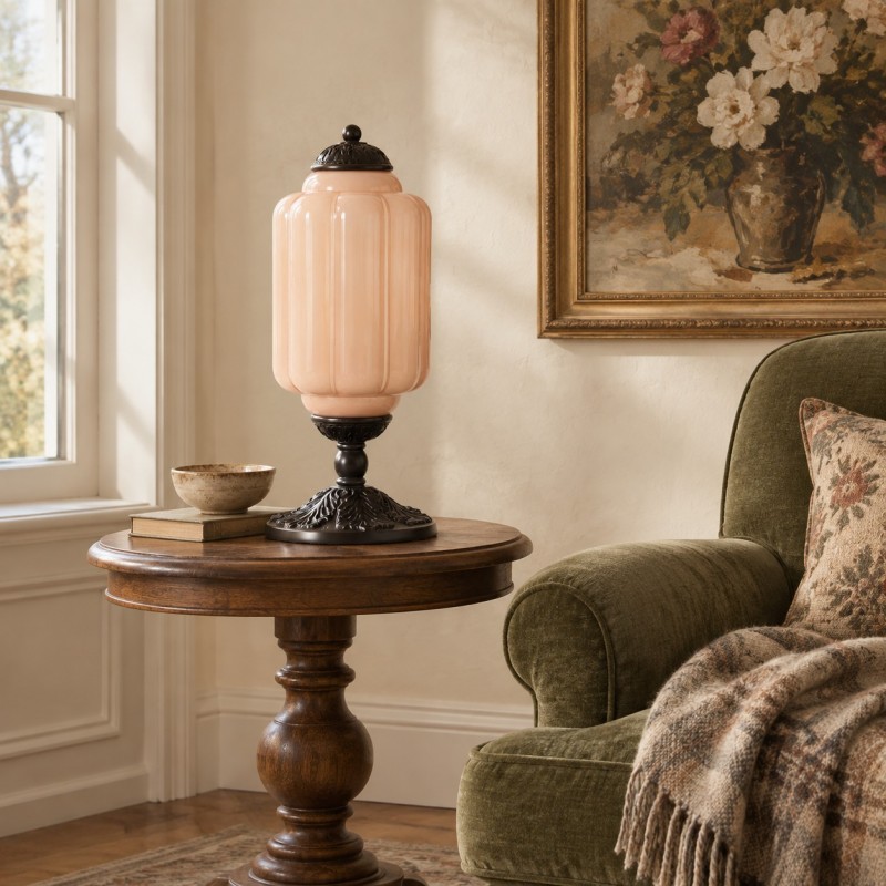Nexos French Retro Cream Glass Textured Eloise Table Lamp