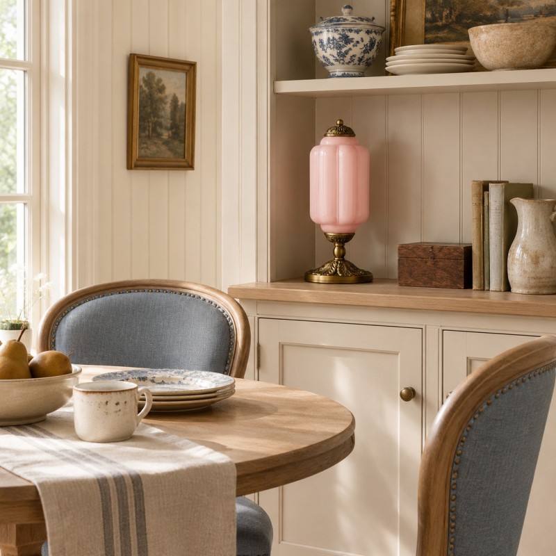 Nexos French Retro Cream Glass Textured Eloise Table Lamp