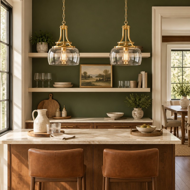 Thalys Brushed Gold Clear Glass Shade Charleston Pendant Light