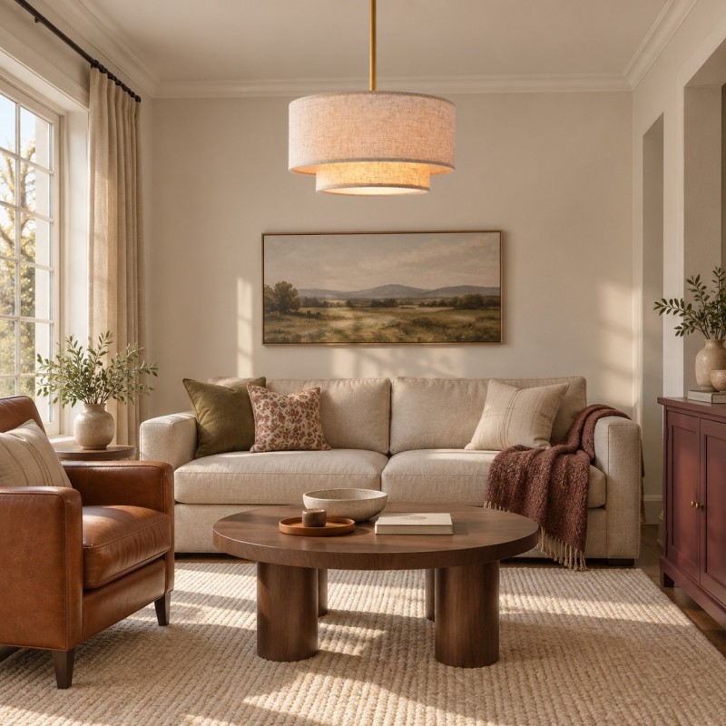 Aevon 3-Light Matte Brown Double Drum Pendant Light