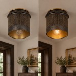 Damon Vintage Cylinder Fluted Metal Flush Mount Ceiling Light