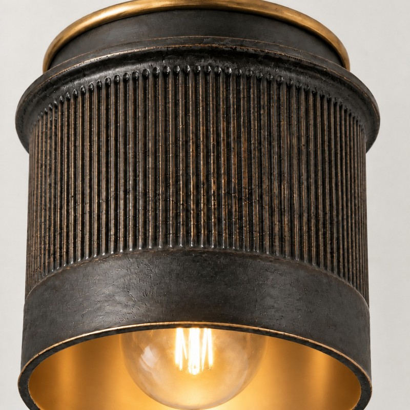 Damon Vintage Cylinder Fluted Metal Flush Mount Ceiling Light