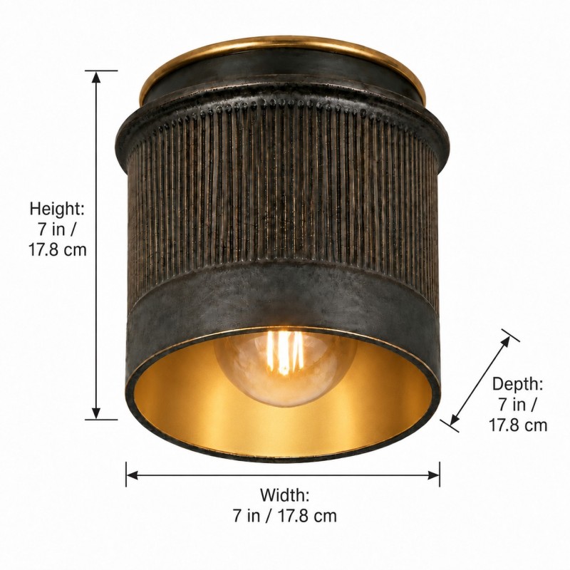 Damon Vintage Cylinder Fluted Metal Flush Mount Ceiling Light