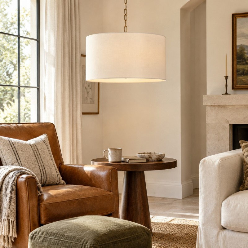 Toren Modern White Linen Drum Pendant Light