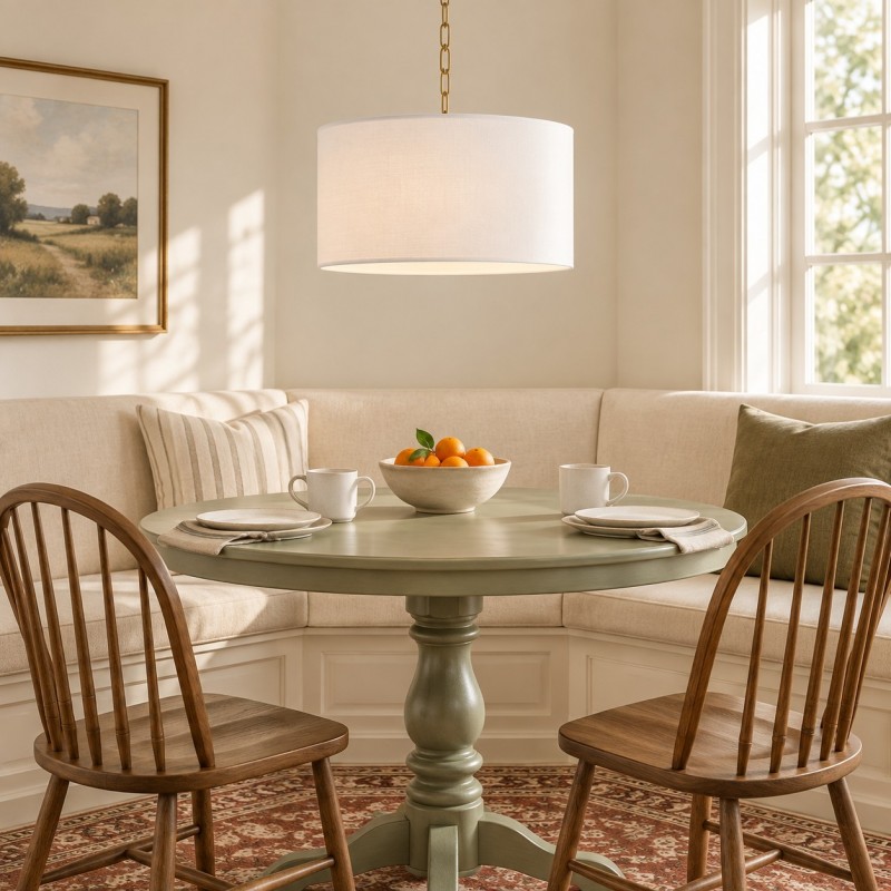 Toren Modern White Linen Drum Pendant Light