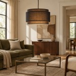 Virelai Modern Linen Double Drum Pendant Light