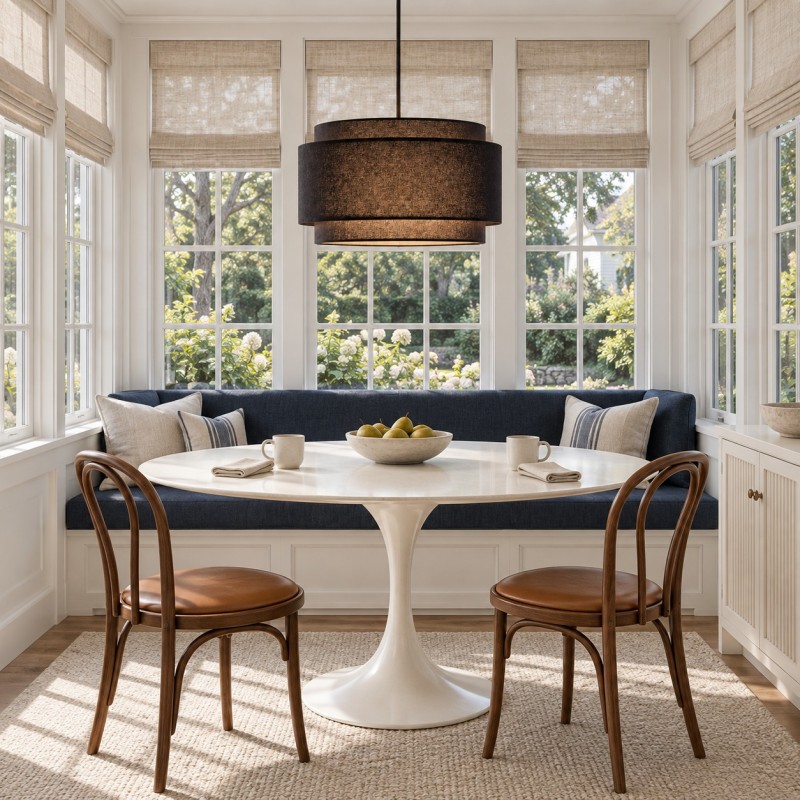 Virelai Modern Linen Double Drum Pendant Light
