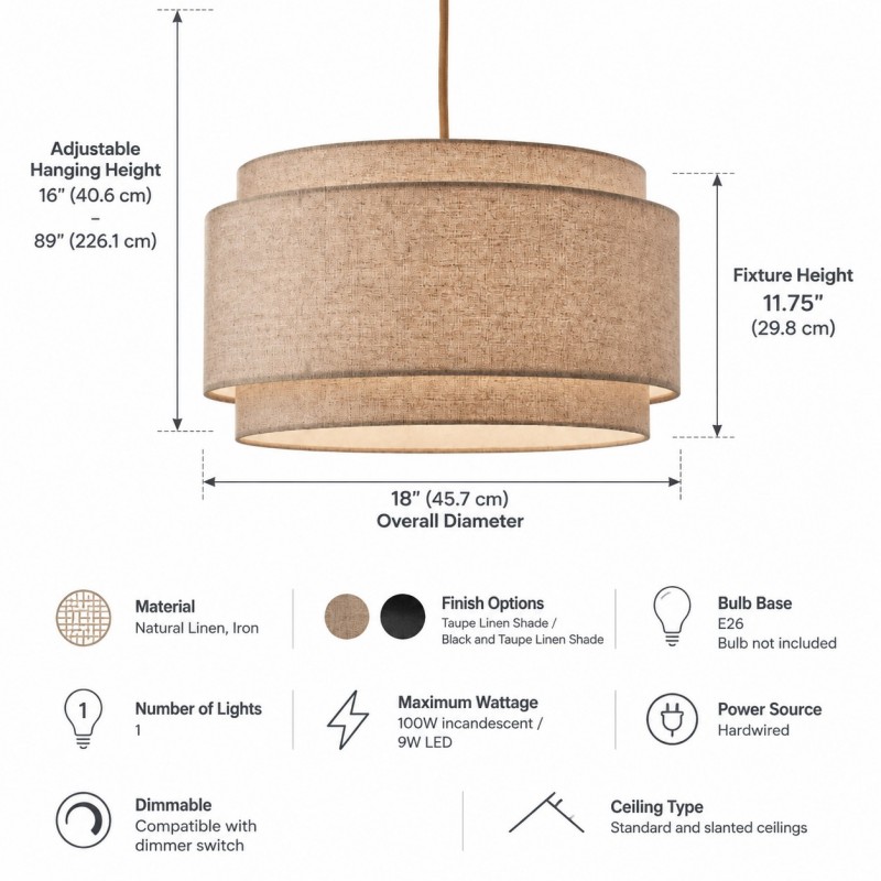 Virelai Modern Linen Double Drum Pendant Light