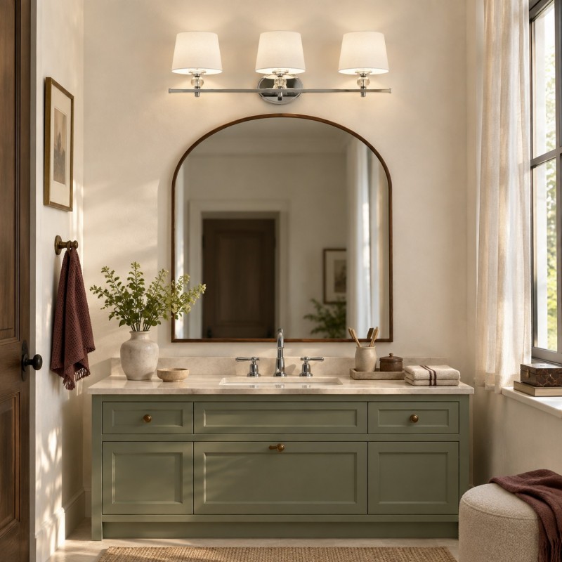 Remi Rustic 3-Light White Fabric Sconce