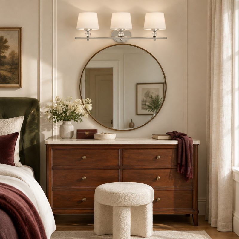 Remi Rustic 3-Light White Fabric Sconce