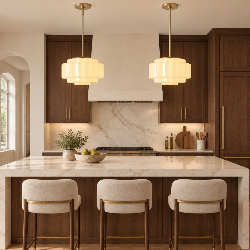Winry Antique Brass Tiered Milk Glass Pendant Light