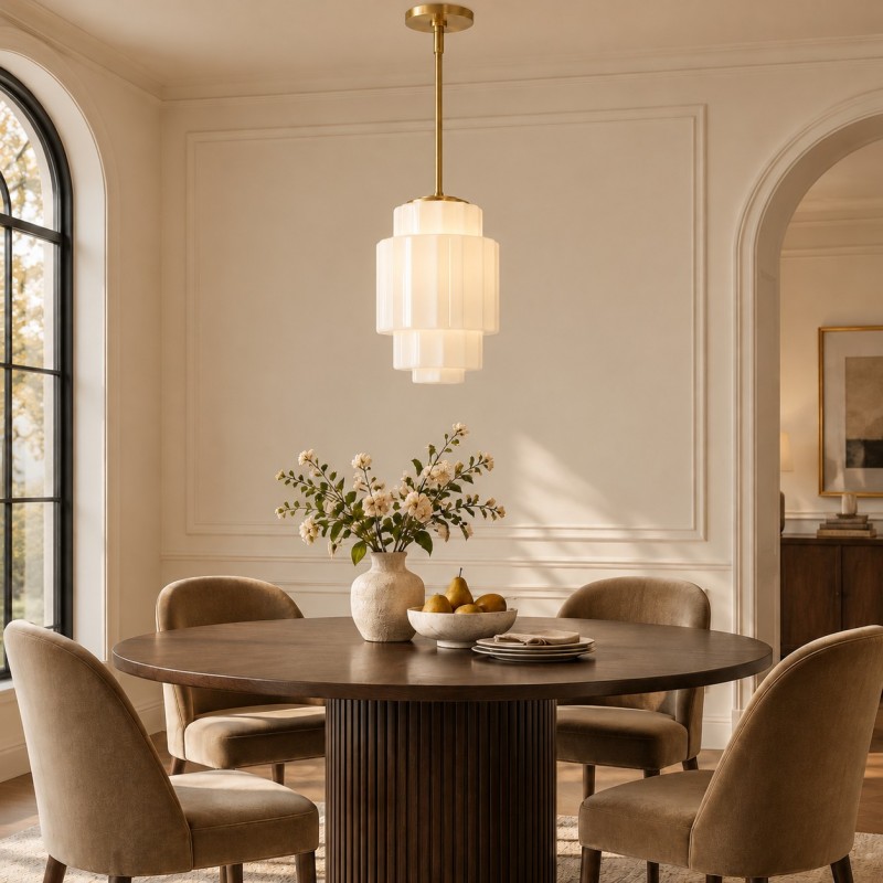 Winry Antique Brass Tiered Milk Glass Pendant Light