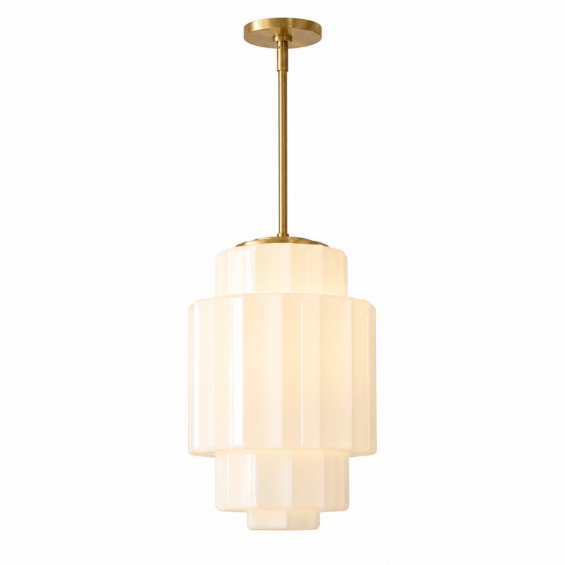 Winry Antique Brass Tiered Milk Glass Pendant Light