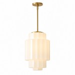 Winry Antique Brass Tiered Milk Glass Pendant Light