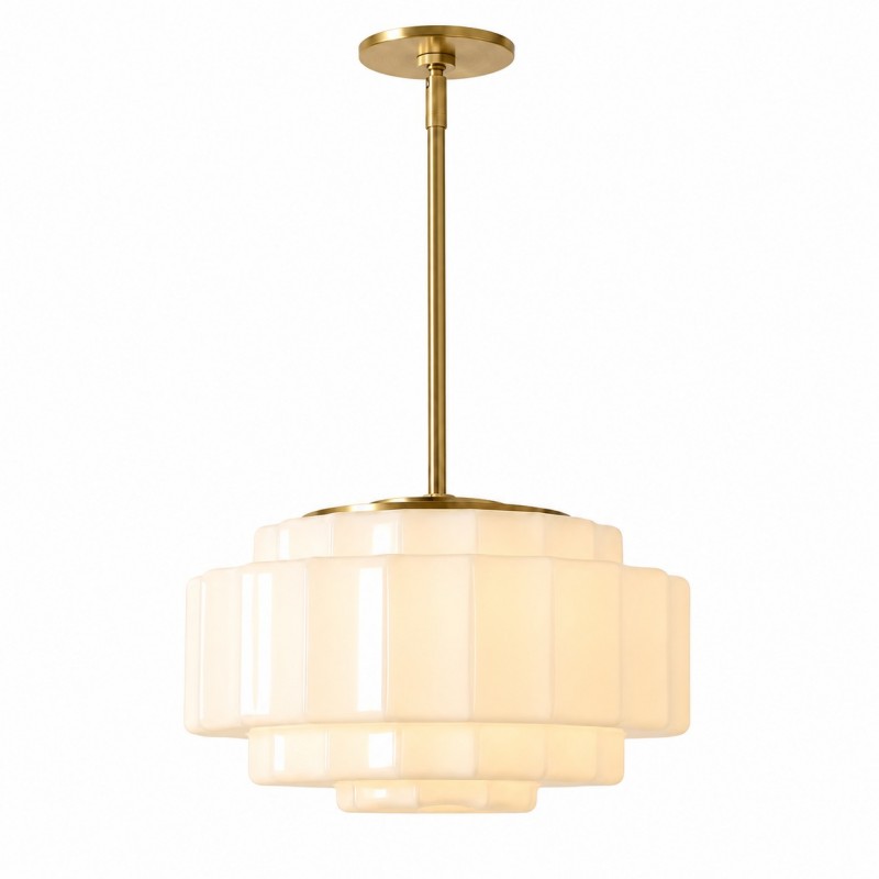 Winry Antique Brass Tiered Milk Glass Pendant Light