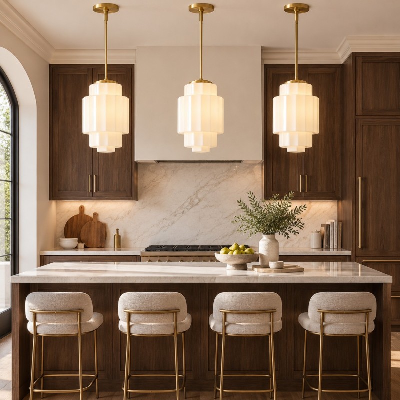 Winry Antique Brass Tiered Milk Glass Pendant Light