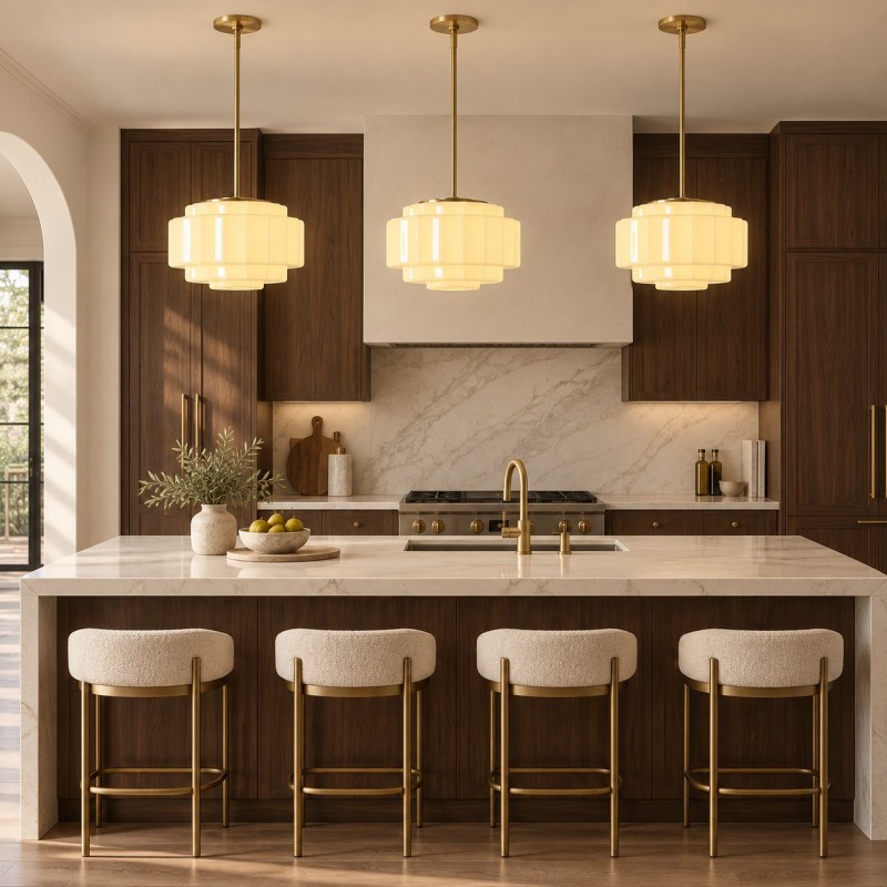 Winry Antique Brass Tiered Milk Glass Pendant Light