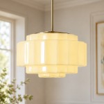 Winry Antique Brass Tiered Milk Glass Pendant Light