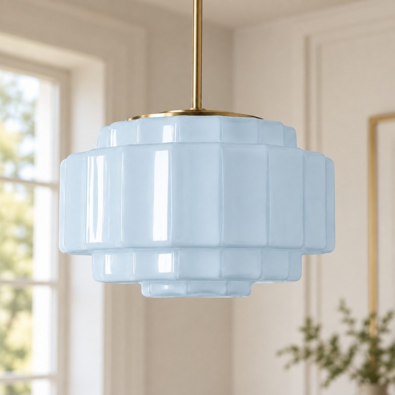 Winry Antique Brass Tiered Milk Glass Pendant Light