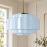 Winry Antique Brass Tiered Milk Glass Pendant Light
