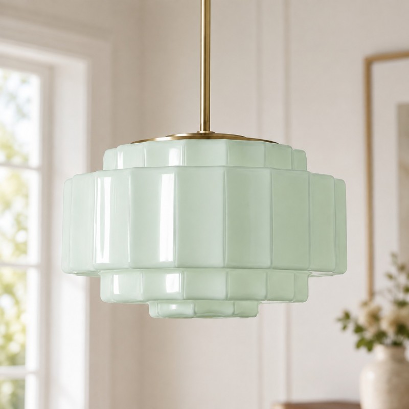 Winry Antique Brass Tiered Milk Glass Pendant Light
