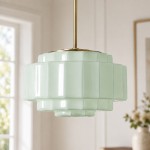 Winry Antique Brass Tiered Milk Glass Pendant Light