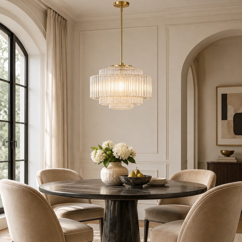 Winry Antique Brass Tiered Milk Glass Pendant Light