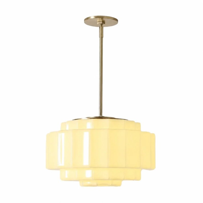 Winry Antique Brass Tiered Milk Glass Pendant Light