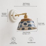 Colin Vintage Decorative Pattern Ceramic Brass Wall Sconce